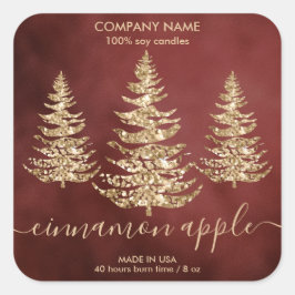 Moderne schicke Gold Glitzer Pine Christmas Candle Quadratischer Aufkleber