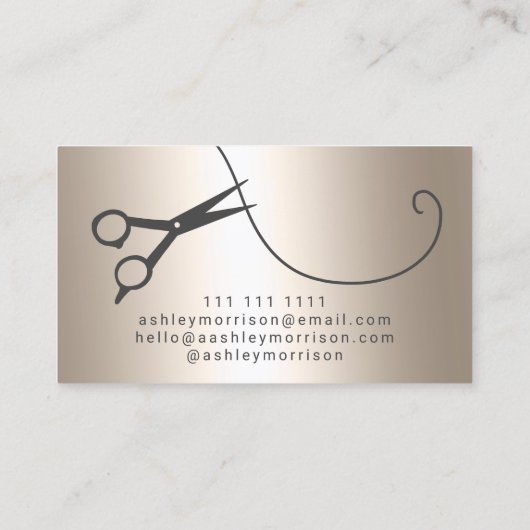 Moderne, schicke goldene Metallschere Visitenkarte (Rückseite)