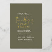 Moderne schicke Goldfoil Olivenöl Grünes Foto Hoch Folieneinladung (Vorderseite)