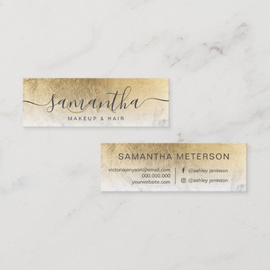 Moderne schicke Goldfolie Ober Marmor Make-up Haar Mini Visitenkarte (Vorne/Hinten)