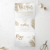 Moderne schicke Goldpalme Dreifach Gefaltete Einladung (Innenseite)