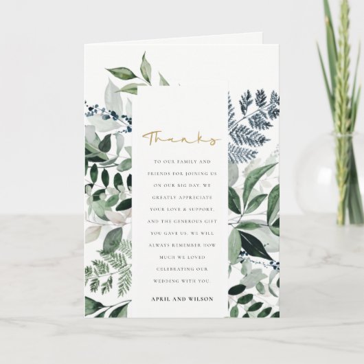 Moderne, schicke Grüne Blätter Tropenblätterhochze Dankeskarte (Vorderseite)