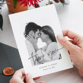 Moderne, schicke, handgeschriebene, weiße Foto Hoc Dankeskarte