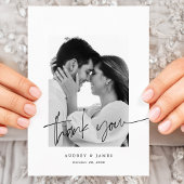 Moderne, schicke, handgeschriebene, weiße Foto Hoc Dankeskarte