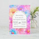 Moderne schicke, helle Rose rosa Wildblumen Einladung (Stehend Vorderseite)