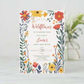 Moderne schicke, helle wilde Blume 1 Geburtstag Einladung (Stehend Vorderseite)
