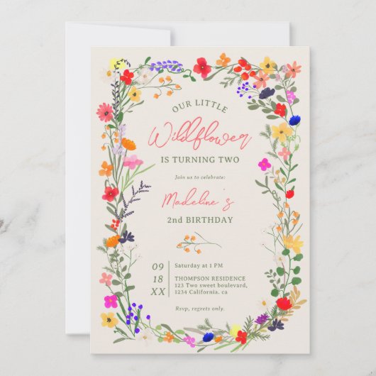 Moderne schicke, helle wilde Blume 2. Einladung (Vorderseite)