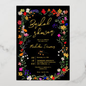 Moderne schicke, helle, wilde Blume Brautparty Folieneinladung (Vorderseite)