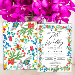 Moderne schicke, helle wilde Blume Hochzeit Einladung