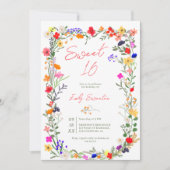 Moderne schicke, helle, wilde Blume Sweet 16 Einladung (Vorderseite)