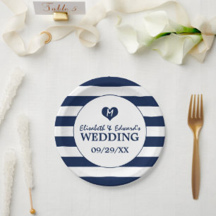 Moderne schicke Hochzeit in Blau und Weiß Pappteller