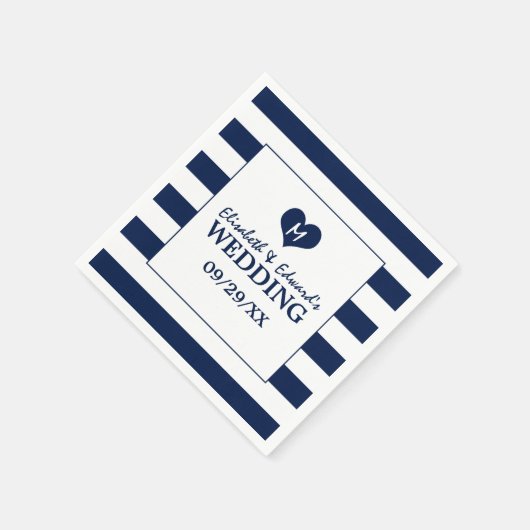 Moderne schicke Hochzeit in Blau und Weiß Serviette (Ecke)