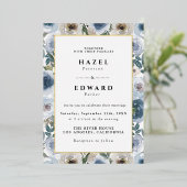 Moderne schicke Hochzeit mit blauer Flora Folieneinladung (Stehend vorne)