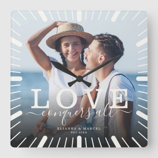 Moderne schicke Hochzeitsstimmung erobert das ganz Quadratische Wanduhr (Vorderseite)