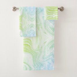 Moderne schicke Imitate Grüne Marmorsteinstruktur Badhandtuch Set