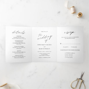 Moderne schicke Kalligrafie Einfache Elegante Hoch Dreifach Gefaltete Einladung