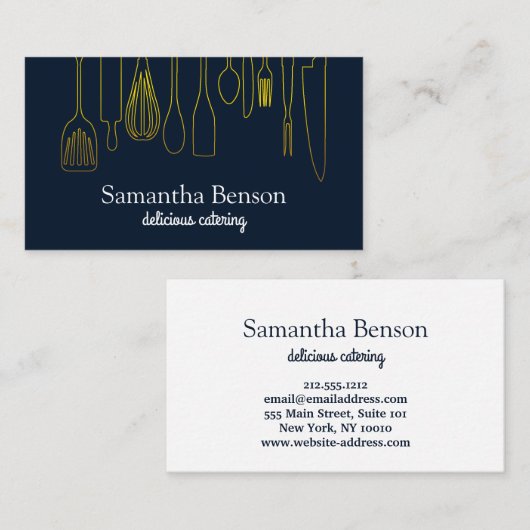 Moderne schicke Küchenutensilien Kochen und Cateri Visitenkarte (Vorne/Hinten)