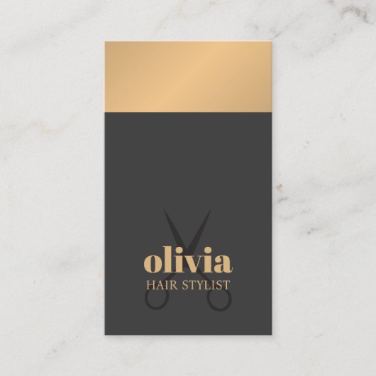 Moderne schicke Kupfer Grau Fett Friseurin Visitenkarte (Vorderseite)