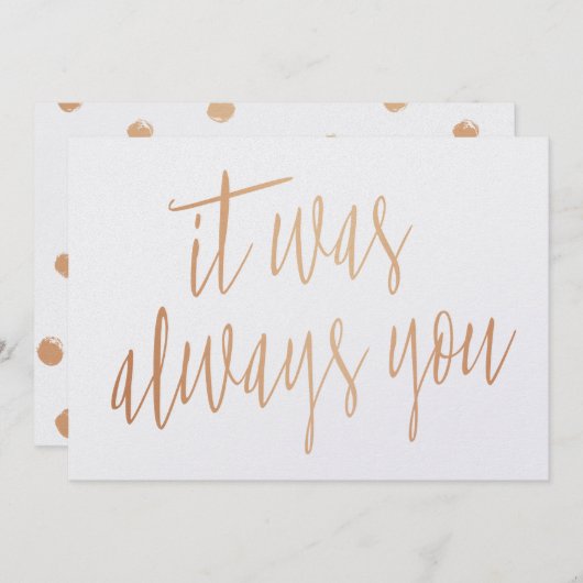 Moderne, schicke Kupferkalligraphie Es war immer d Einladung (Vorne/Hinten)