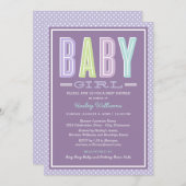 Moderne schicke Lavendel Lila Girl Baby Dusche Einladung (Vorne/Hinten)