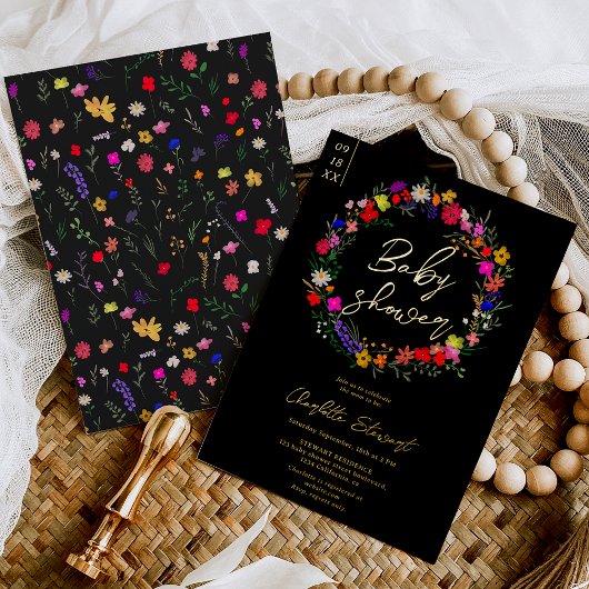 Moderne schicke, leuchtend wilde Blume Babydusche Folieneinladung