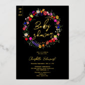 Moderne schicke, leuchtend wilde Blume Babydusche Folieneinladung (Vorderseite)