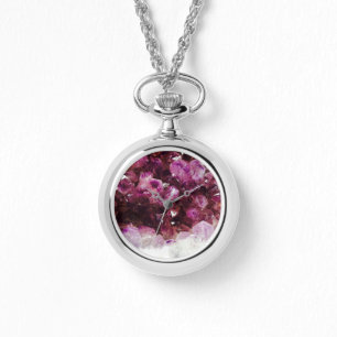 Moderne, schicke, lila Amethyst-Mineralstruktur Armbanduhr