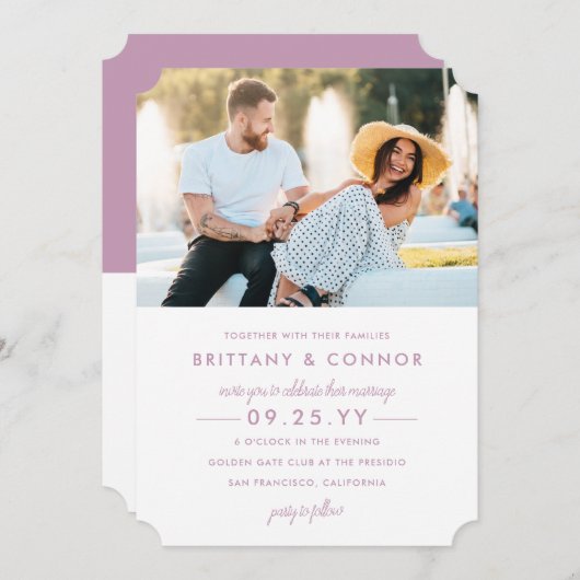 Moderne schicke Lilac-Hochzeit mit Lila und weißem Einladung (Vorne/Hinten)