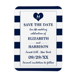 Moderne schicke Marine und weiße Hochzeit retten d Magnet