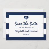 Moderne schicke Marine und weiße Hochzeit retten d Save The Date (Vorderseite)
