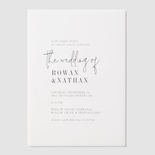 Moderne schicke Minimal Black Simple Boho Wedding Pergament Einladungen (Vorderseite)