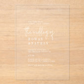 Moderne schicke Minimal White Simple Boho Wedding Acryleinladungen (Vorderseite)