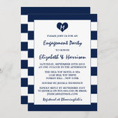 Moderne schicke Navy Blue & White Engagement Party Einladung (Vorne/Hinten)