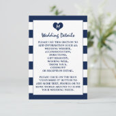 Moderne schicke Navy Blue & White Wedding Details Begleitkarte (Stehend Vorderseite)