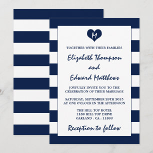 Moderne schicke Navy Blue & White Wedding Einladung