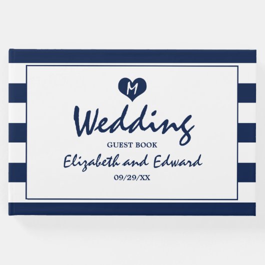 Moderne schicke Navy Blue & White Wedding Gästebuch (Vorderseite)
