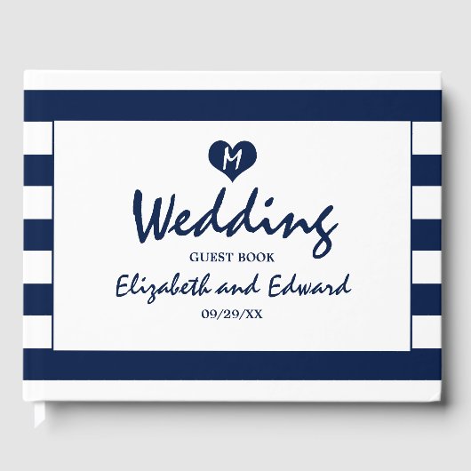 Moderne schicke Navy Blue & White Wedding Gästebuch (Vorderseite)
