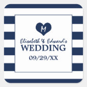 Moderne schicke Navy Blue & White Wedding Quadratischer Aufkleber (Vorderseite)