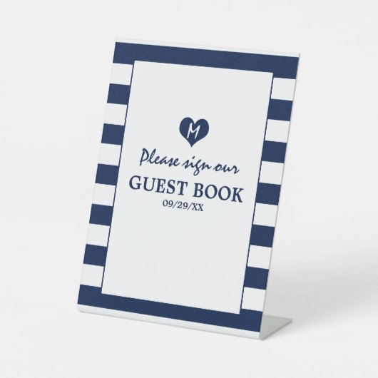 Moderne schicke Navy Blue & White Wedding Sockelschild (Vorderseite)