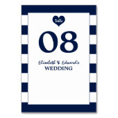 Moderne schicke Navy Blue & White Wedding Tischnummer (Rückseite)