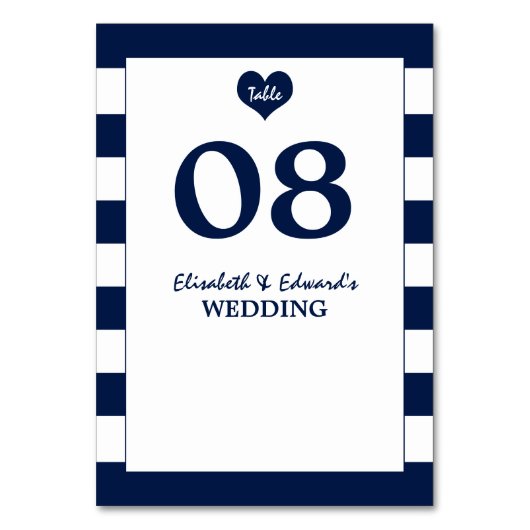 Moderne schicke Navy Blue & White Wedding Tischnummer (Vorderseite)