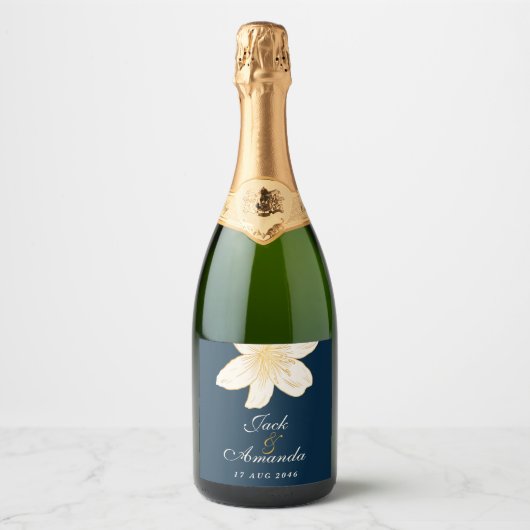 Moderne schicke Navy Blue Wine Flasche Sticker & L Schaumweinetikett (Vorderseite)