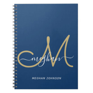 Moderne, schicke Navy-Gold-Schrift-Monogrammierung Notizblock