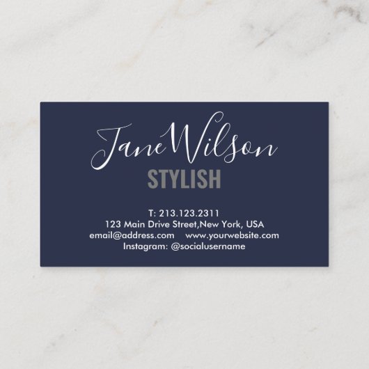 Moderne schicke Navy-Signatur Visitenkarte (Rückseite)