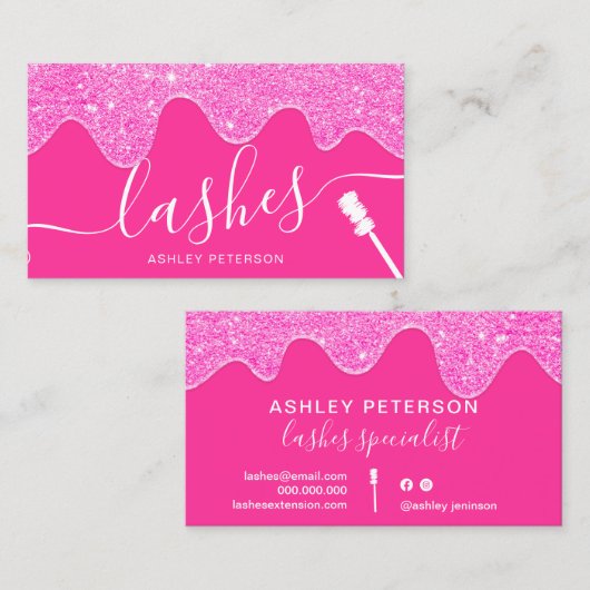 Moderne, schicke Neonpinke Tropfen mit Pinsel Visitenkarte (Vorne/Hinten)