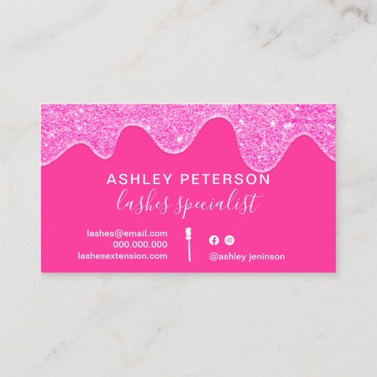 Moderne, schicke Neonpinke Tropfen mit Pinsel Visitenkarte (Rückseite)