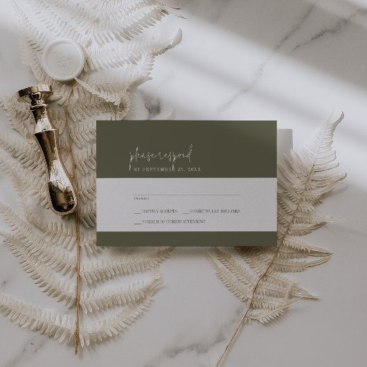 Moderne schicke Olive Green Einfache Hochzeit RSVP Karte