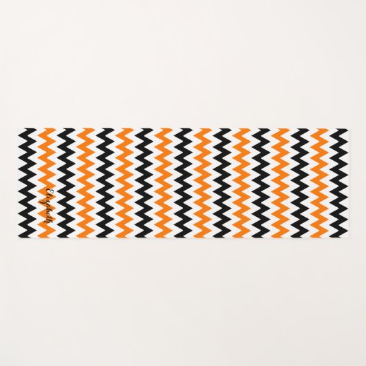 Moderne, schicke, orange Schwarz-Design Monogram Ü Yogamatte (Vorderseite (Horizontal))