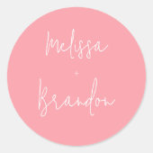 Moderne schicke Pastel Pink Hochzeitsskriptumgebun Runder Aufkleber (Vorderseite)