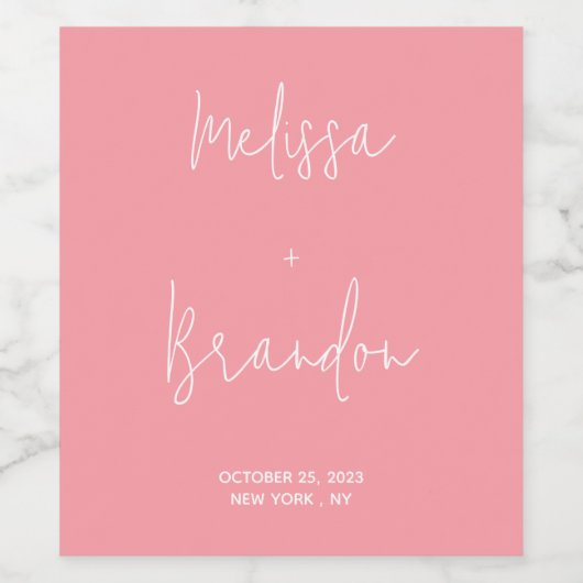 Moderne schicke Pastel Pink Script Typografie Hoch Weinetikett (Einzelnes Label)